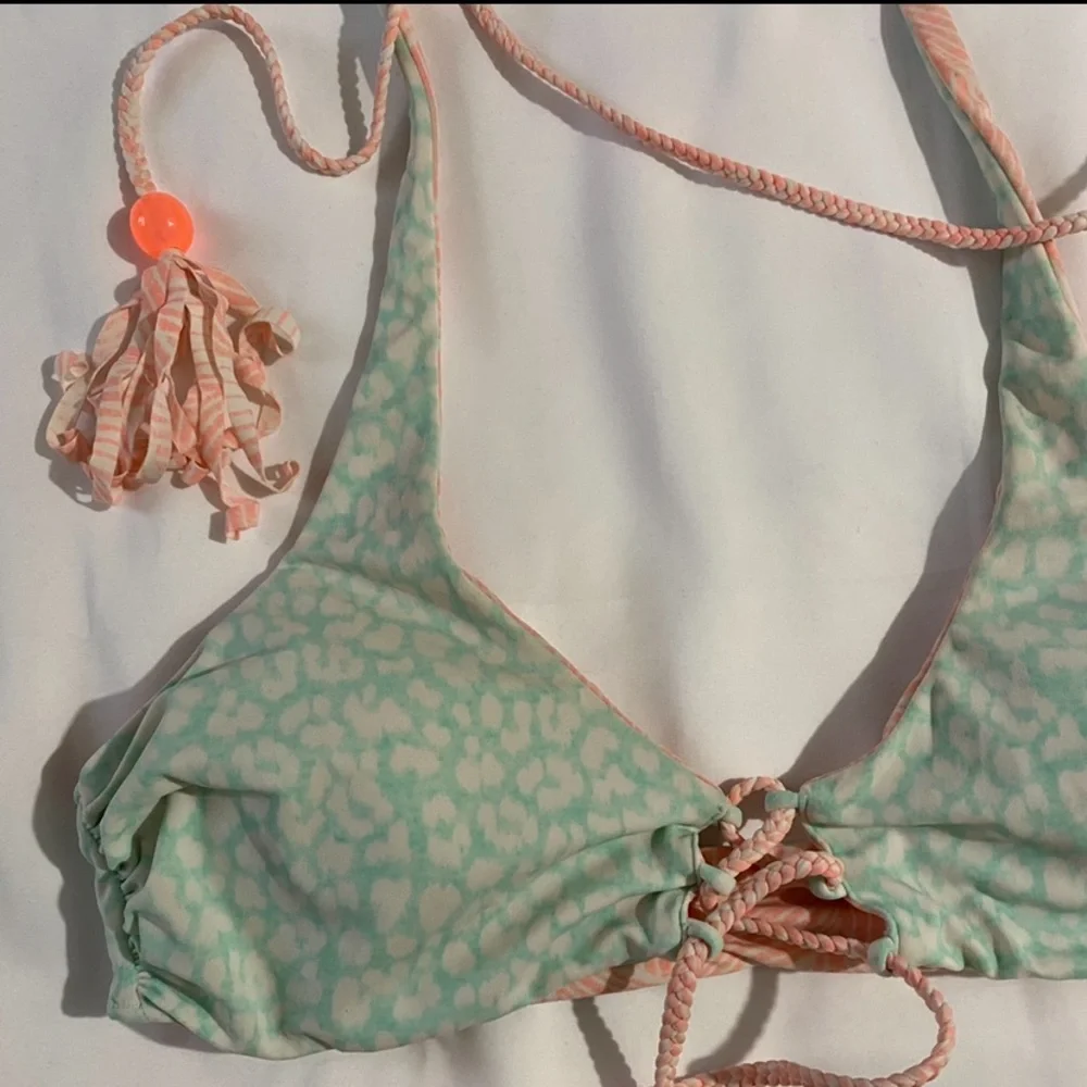 Victoria’s Secret Reversible Patterned Bikini Halter Top - Blue White & Orange